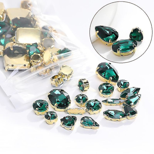 50 stk Blandede Former Sy-På Glas Rhinestones Guld Klo Krystal