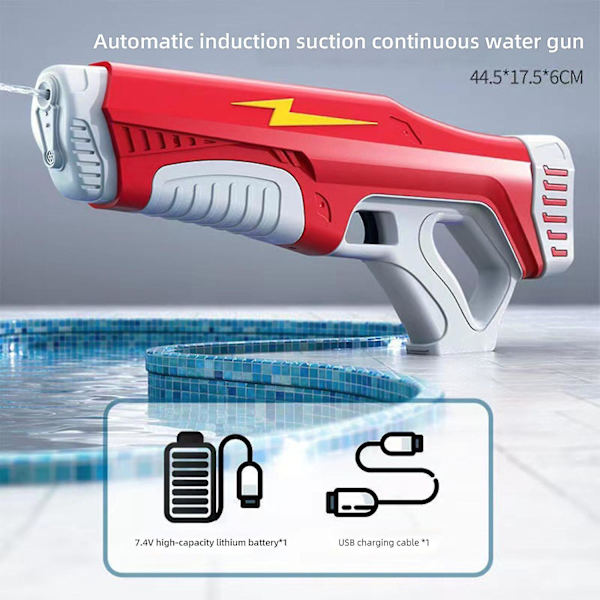Barnevennlig, kraftig elektrisk vannpistol med automatisk sug - Super Soaker vannpistol, 17,5 tommer lang