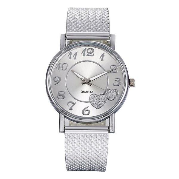 Dames Casual Mode Mesh Rem Strop Hjerteformet Salg Peach Hjerte Dames Ur Silver
