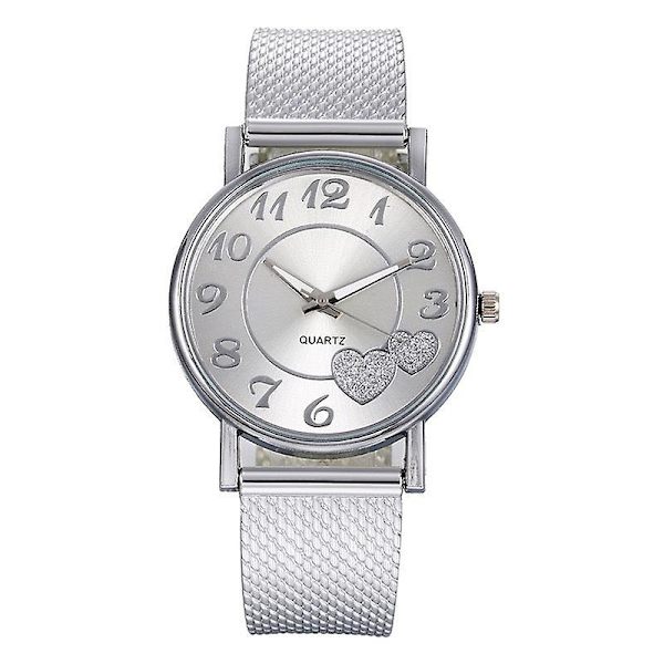 Damklocka i Casual Mode med Nätrem, Hjärtformad, Peach Heart Silver