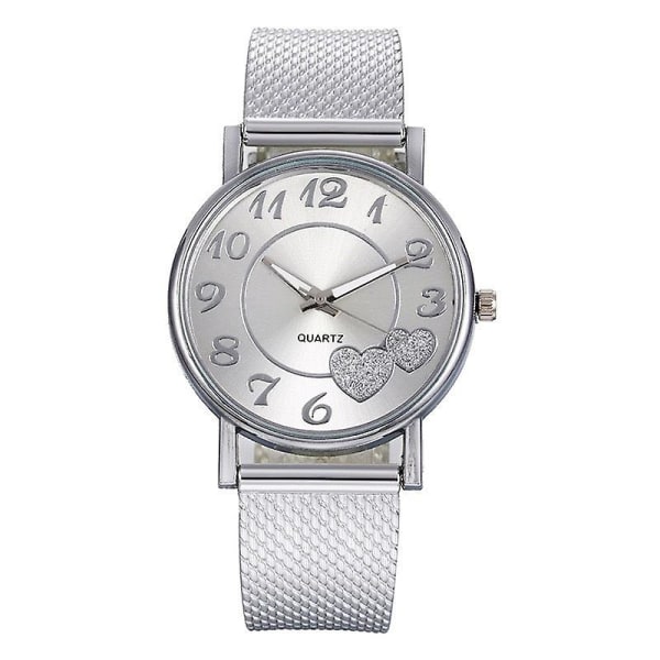 Kvinnors Casual Fashion Mesh Armband Hjärtformad Sales Peach Heart Watch Silver