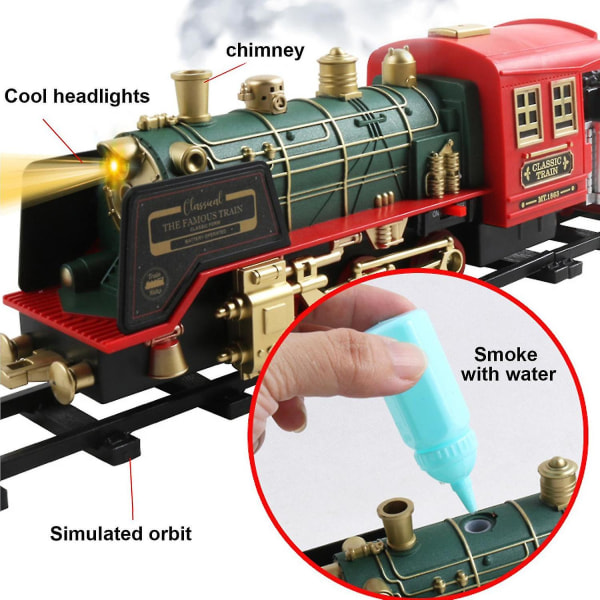 Elektrisk togsett for barn, julegave med røyksimulering