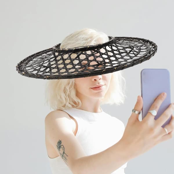 Vevd bambus samuraihatt Svart hul orientalsk kjeglehette 36 cm diameter Cosplay hodeplagg