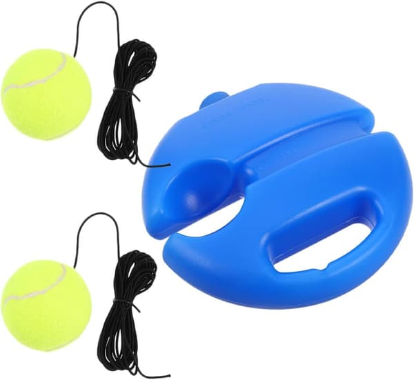 Tennis Tränare Rebounder Kit med Blå Rund Bas, 2 Elastiska Strängbollar för Soloträning
