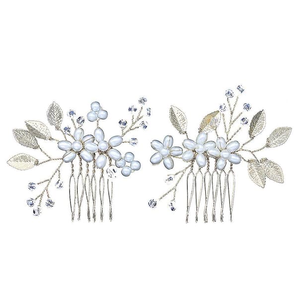 2 stk Bryllupshårkam Perleblomst Krystallperler Brudhodeplagg For Kvinner