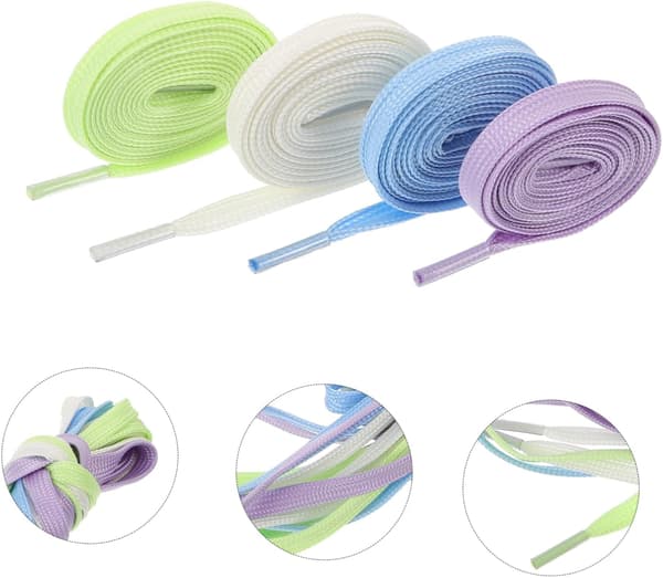 4 par lysende snørebånd, fladt design, slidstærkt polyester PP, assorterede farver