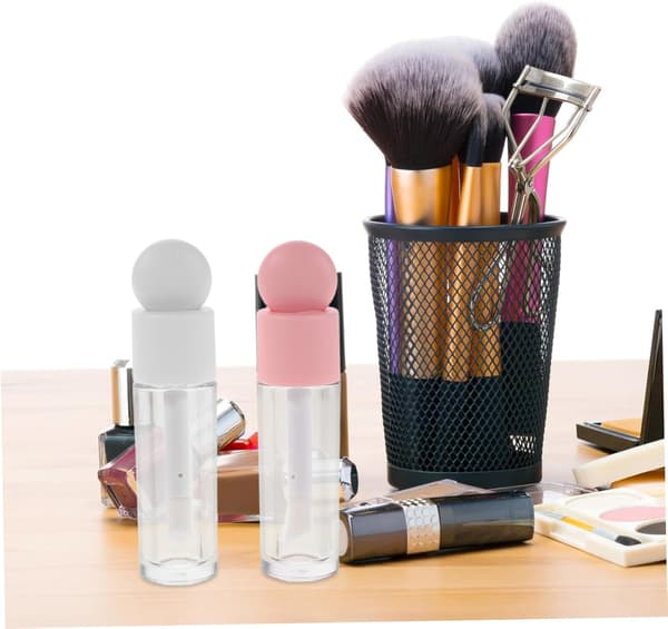 6 stk. tomme lipgloss-tuber, påfyllbare, gjennomsiktige plastleppestiftflasker