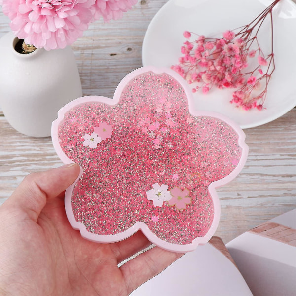 Sakura Glitter Coaster, romantisk Sakura Quicksand Pink Coffee Heatpad Water Coaster