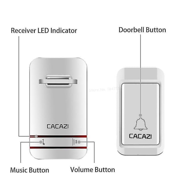 Vattentät trådlös dörrklocka Ingen batterikontakt Självdriven LED