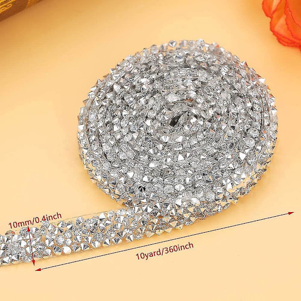 10 meter 10 mm Diamantnett Sølv Plast Diamant Rullbånd