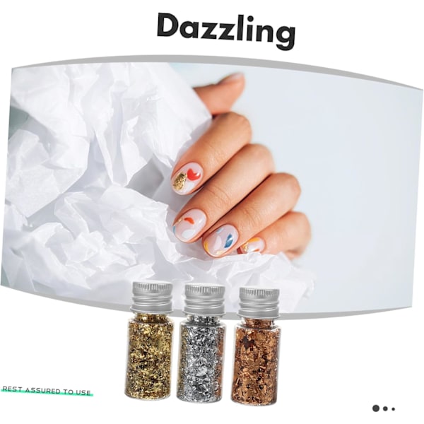 Guld Folie Dekorationer Kit Glitter för Naglar Guldflingor för Nagelkonst Set med Imitationsflingor