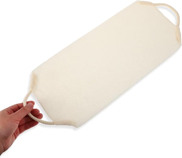 Tøyelig eksfolierende vaskeklut for kroppen med ergonomisk grep