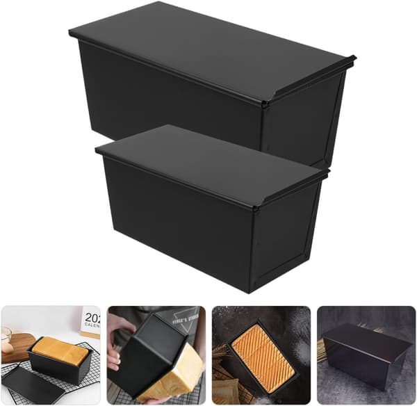 2 st brödformar i kolstål med lock, non-stick sömlös design bakform