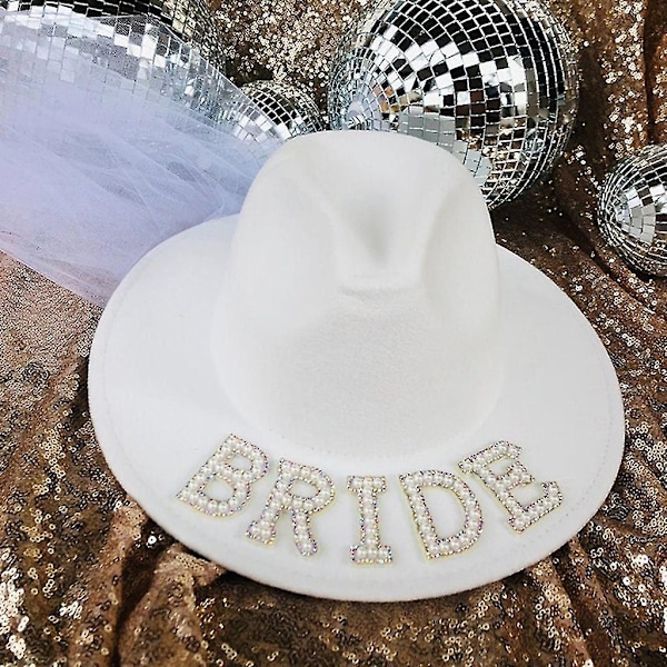 Brudgum Cowboyhatt Brudgum Cowgirlhatt Med Slöja Brud Fedora Mössa Möhippahatt