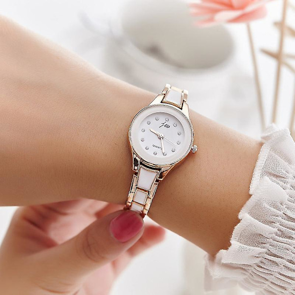 Ur til kvinder - Mode Melamin Lær Liv Vandafvisende Ins Vind Stål Rem Kvarts Ur til kvinder Gold strap white plate
