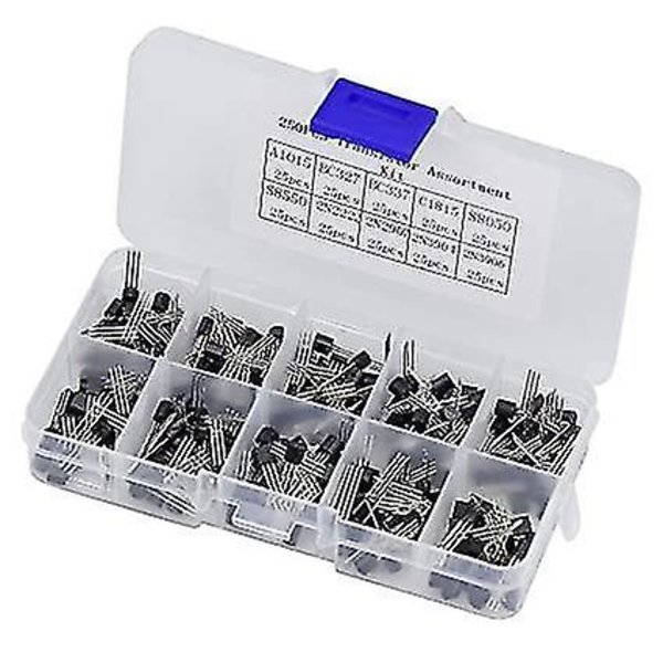 250 kpl Transistoreja 10 Arvoa PNP NPN A1015 BC327 2N3906 2N2222