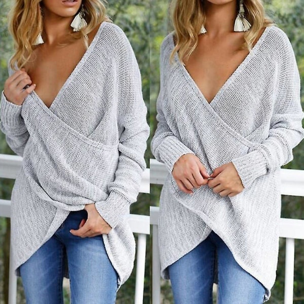 Langermet strikket kappe genser for kvinner