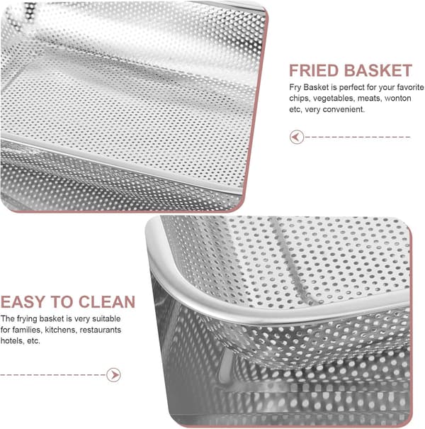 Fritterkurv i rustfritt stål, non-stick, varmebestandig, sølv, rektangulær