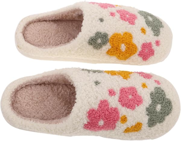 Varma tofflor för kvinnor Inomhus Mysiga Vinter Fluffiga Bomullsblommor Sovrum Bekväma Hustofflor