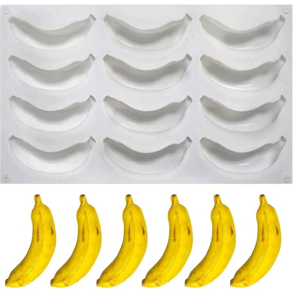 12 hulrum bananform kageform, kreativ bananformet silikone form, 3d frugt form