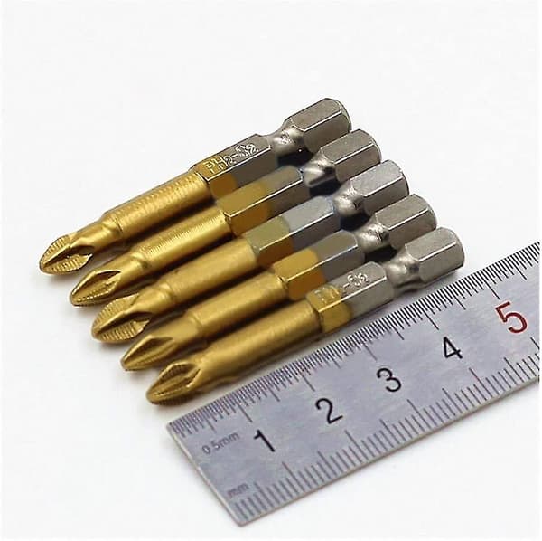 Skruvmejselbitar 50mm Längd Titanbelagda Ph2 Halksäkra Bitar Elektriska Skruvmejselbitar