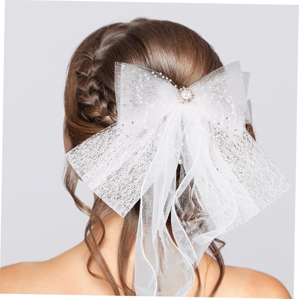Brudslöja med rosett Hårklämma Elegant Bröllopsaccessoar Mjukt Flödande Design