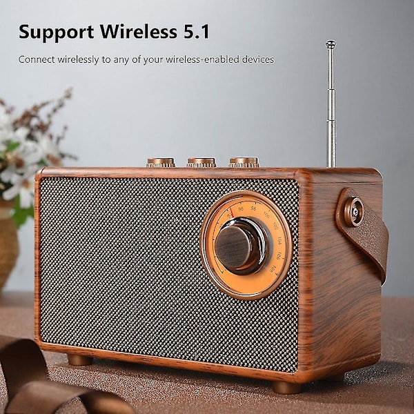 Retro FM-radio Bärbar Trådlös Bluetooth-högtalare Bas Högtalare Handsfree MP3-spelare Stöd USB/TF-kort/AUX-uppspelning
