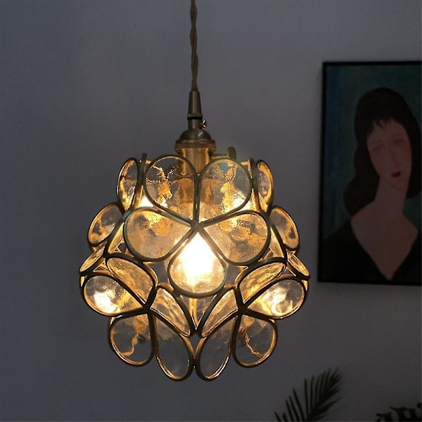 Mässing Glaslampa Sovrum Sängbord Flickhjärta Kronblad Chandelier