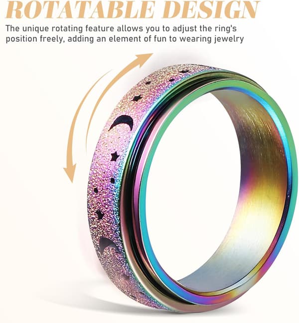 Fidget Relief Spinner Ring til kvinder, Titanium rustfrit stål Spinner Ring Farverig Måne Sta