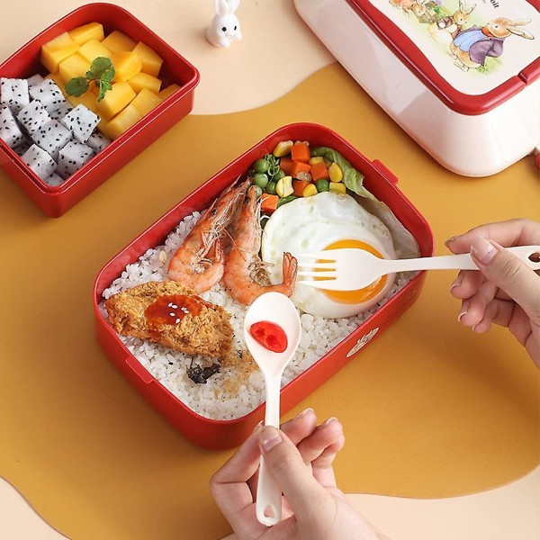 Japansk Retro Söt Kanin Dubbellagers Fackbar Bärbar Student Lunchlåda