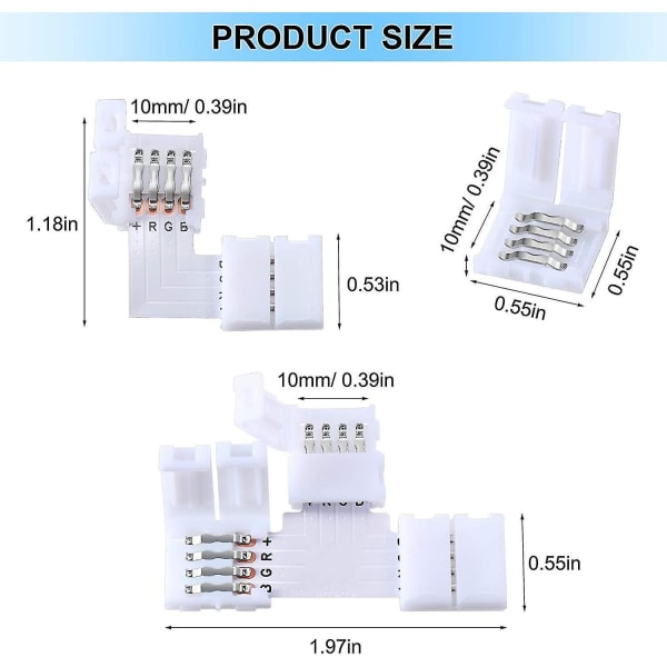 40 stk LED lyslistkoblinger 10 mm loddefrie hvite