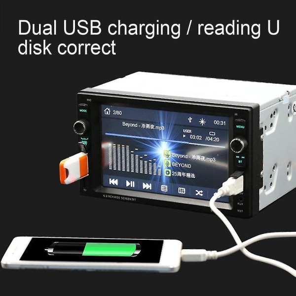 HD 6,2 tommer bil Mp4-afspiller Bluetooth håndfri opkald