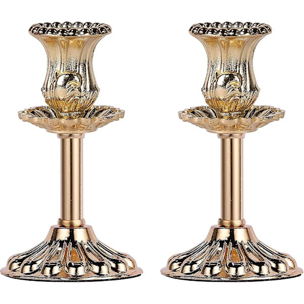Gyllene Koniska Ljusstakar, Set Om 2 Premium Gyllene Ljusstakar Med Lyxig Graverad Aulic Design (Gyllene Blommor X 2)