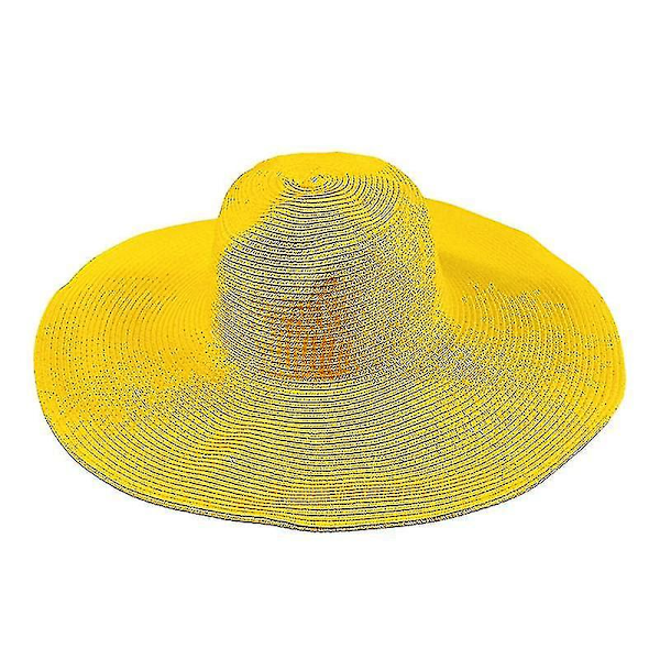 Solhatt for kvinner med bred brem, sommerhatt, sammenleggbar, rullbar, floppy strandhatt Yellow