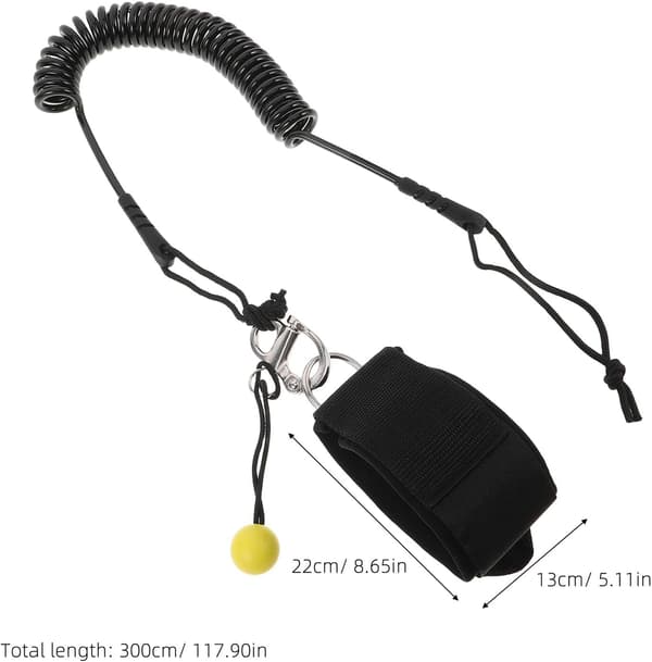 9ft SUP Leash Svart Coiled Surfbrett Sikkerhetstau med Elastisk Ankelstropp