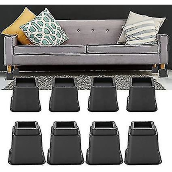 Sengestativ, 8 stk. PP Møbelforhøjere Justerbare Sengestol Sofa Forhøjere Fødder Løft Sæt 4 X 5\"/ 4 X 3\" Tilgængelig Sort