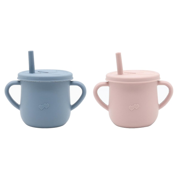 2-pack Sippy Cup Straw Silikon Dubbla Handtag Kompatibel Med Baby Med Sugrörlock