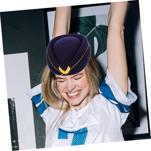 Flyvertinnehatt Tilbehør Beret for Flyvertinneuniform Cosplay Kvinner Vinterfestlue Elastisk Bånd Mørkeblå
