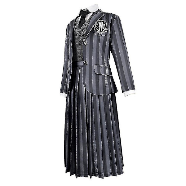 Kvinders Wednesday Addams Deluxe Kostume Sæt Nevermore Uniform Outfit/parykker/dukke One Size without Wigs