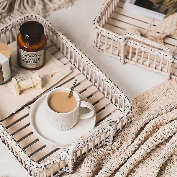 Dekorativa Fack i Retro Rattan, Kvadratisk Förvaringsbricka