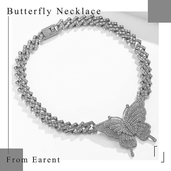 Tyk Krystal Choker Halskæde Butterfly Vedhæng Halskæder Cuban Link Kæde Glitrende Rhinesten Smykke