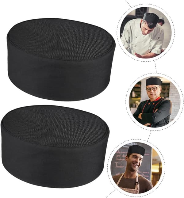 Åndbare sorte kokkehuer i mesh, sæt med 2 stk. til mænd og kvinder, catering, køkkenarbejde, hatte til fødevareservice