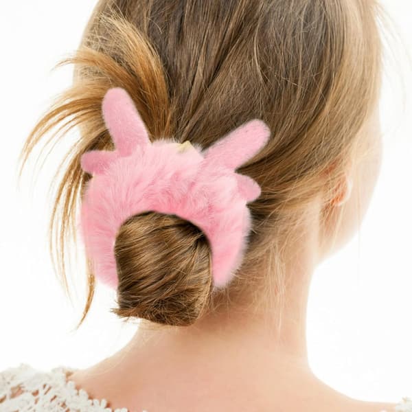 Faux Fur Pompom Hårbånd Fluffy Scrunchie Hårtilbehør til Kvinder og Piger Blød Elastisk Sød Pink Gevir Design Vinter