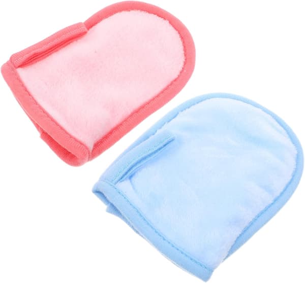 2 stk. ansigtsmakeup-rensehandsker med bløde mikrofiberhandsker, blå og pink