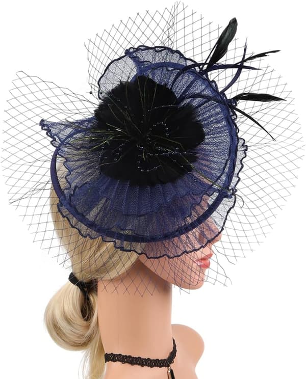 Fascinatorhatter for kvinner Netthårnål Hårbånd til teselskap Brudehodeplagg Marineblå