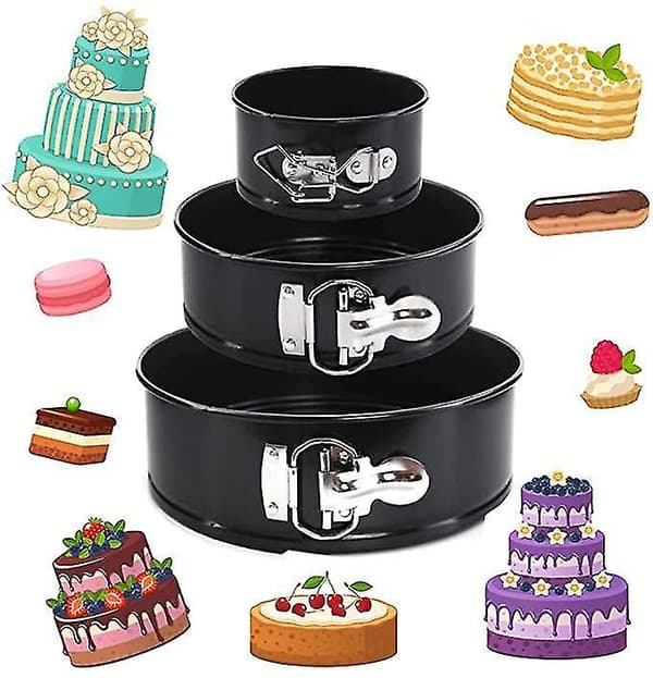 Set med 3 størrelser Springform Kakeformer, Hengslet Torte Bakeformer