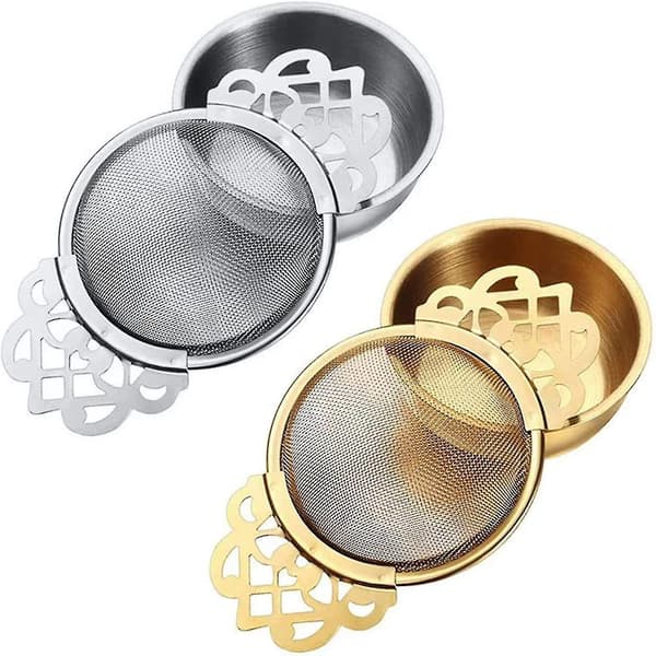Teinfuser i rostfritt stål med droppskål, rostfritt stål teinfuser droppsil infuser (2 delar - silver, guld)