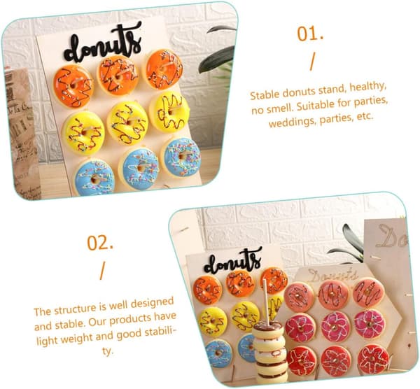 2 sæt Donut Display Stand Board Sticks til bryllupper og fester Stabil Dessertholder
