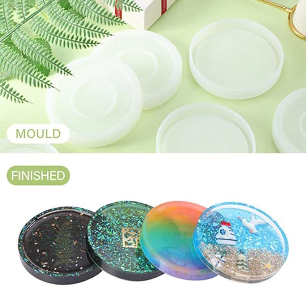 4 stk. runde silikone kopmåtteforme DIY Coaster Making Mold Sæt til harpikshåndværk epoxy, stor størrelse