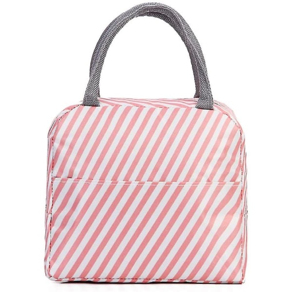 Återanvändbar Lunchväska Isolerad Kylare Tote Zip Picnic Bag, Rosa Randig